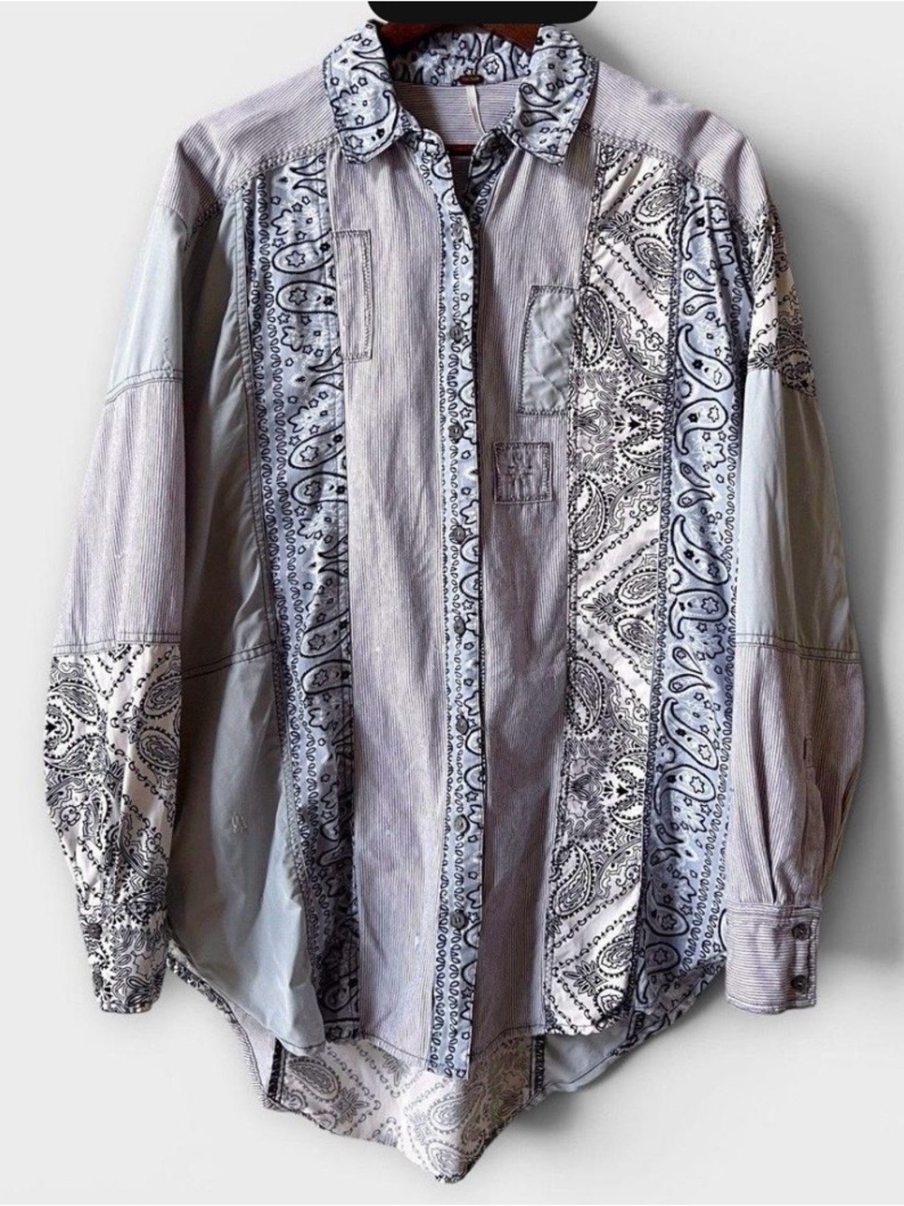 Free people all patched up long sleeved button down medium